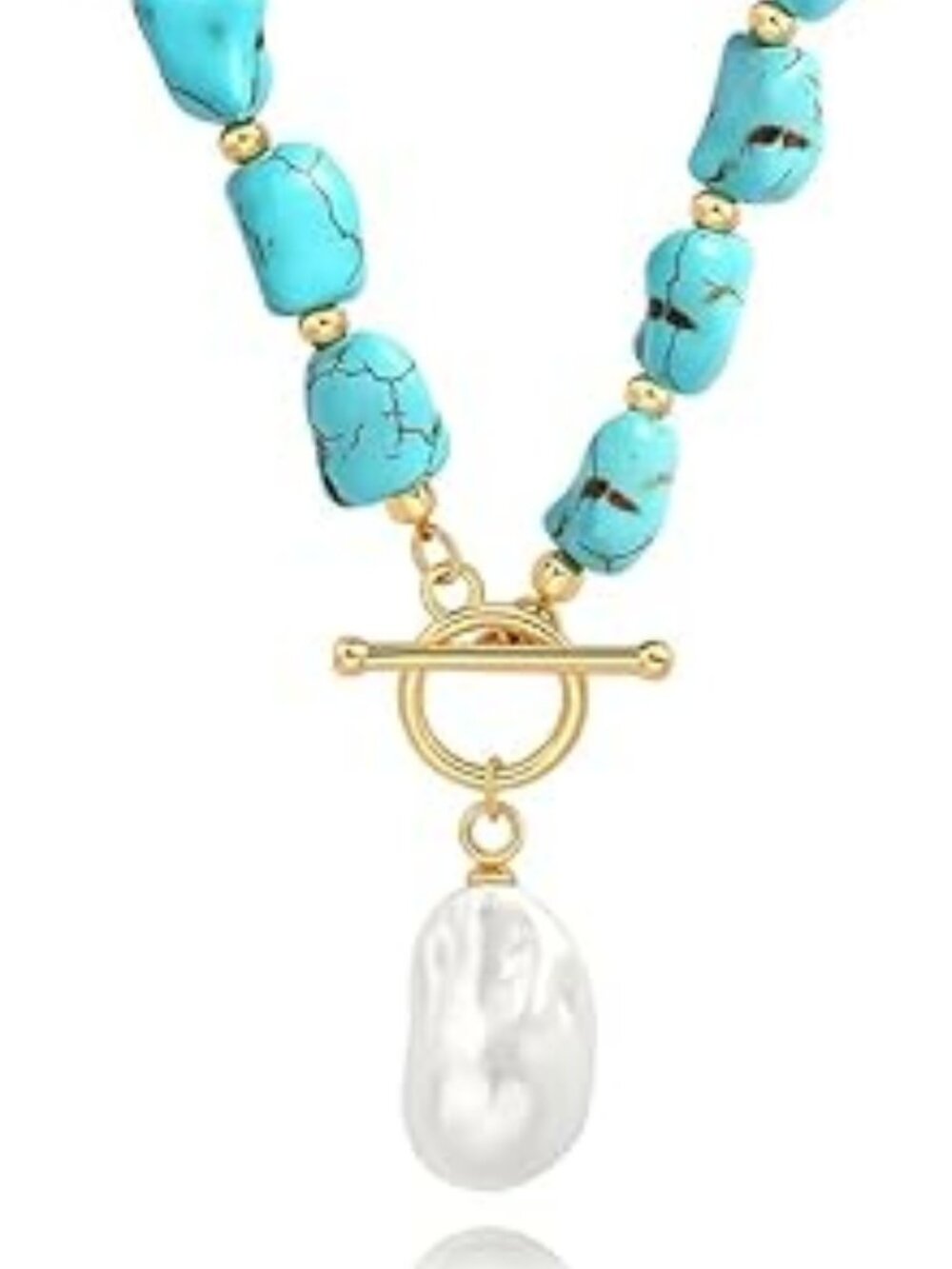 New Turquoise Nuggets & Pearl Pendant Necklace Boho Elegant Fashion Jewelry